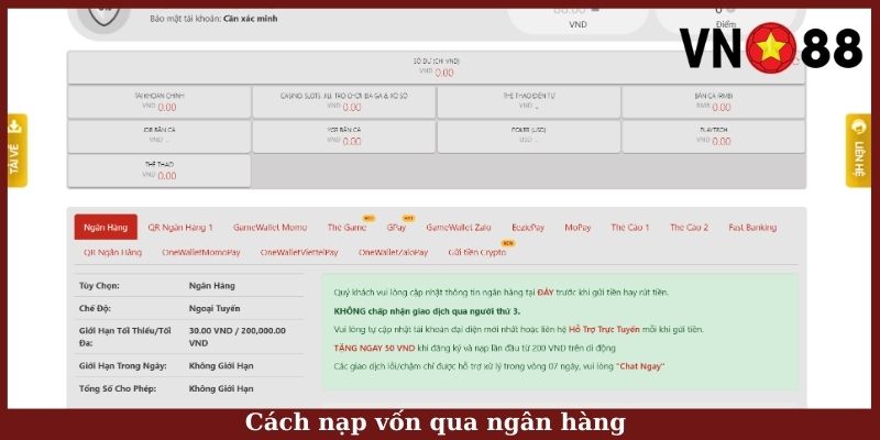 Cách nạp vốn qua ngân hàng