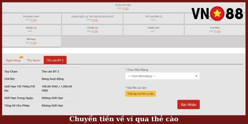 Chuyển tiền về ví qua thẻ cào